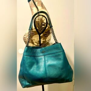 Coach metallic blue‎ pebble leather shoulder bag